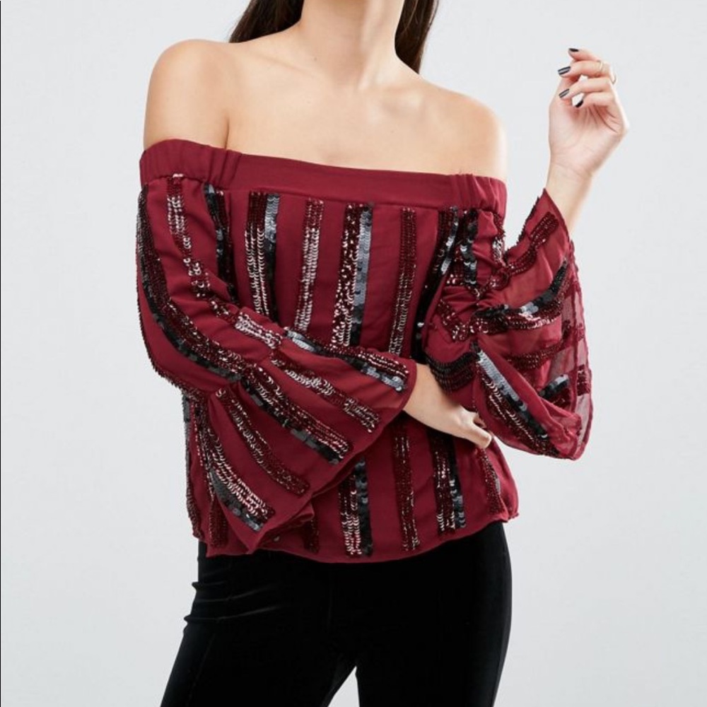 ASOS off the shoulder sequin tip valentine day